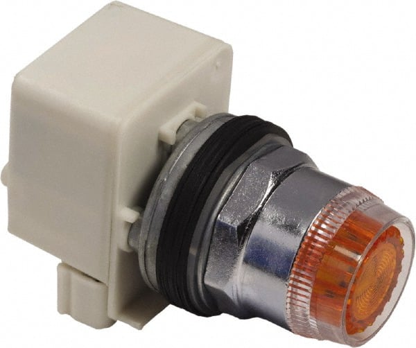 Schneider Electric - 1.18 Inch Mount Hole, Extended Straight, Pushbutton Switch Only - Round, Amber Pushbutton, Illuminated, Momentary (MO), Weatherproof, Dust and Oil Resistant - Exact Tooling