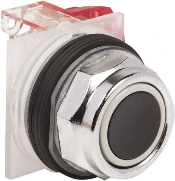 Schneider Electric - 30mm Mount Hole, Extended Straight, Pushbutton Switch with Contact Block - Black Pushbutton, Momentary (MO) - Exact Tooling