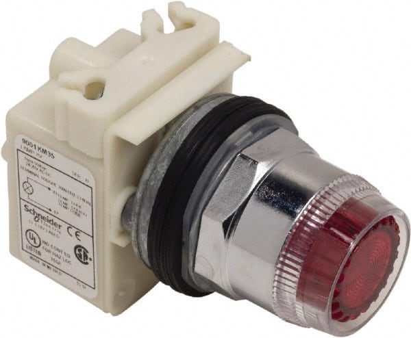 Schneider Electric - 1.18 Inch Mount Hole, Extended Straight, Pushbutton Switch Only - Round, Red Pushbutton, Illuminated, Momentary (MO), Weatherproof, Dust and Oil Resistant - Exact Tooling