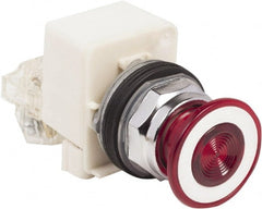 Schneider Electric - 30mm Mount Hole, Extended Straight, Pushbutton Switch with Contact Block - Red Pushbutton, Maintained (MA) - Exact Tooling