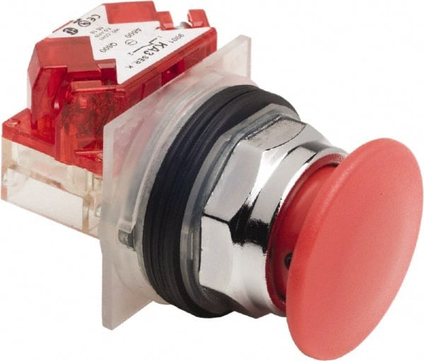 Schneider Electric - 30mm Mount Hole, Extended Mushroom Head, Pushbutton Switch Only - Round, Red Pushbutton, Nonilluminated, Maintained (MA), On-Off - Exact Tooling