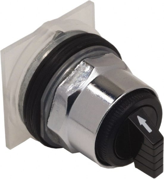 Schneider Electric - 1.18 Inch Mount Hole, 3 Position, Knob and Pushbutton Operated, Selector Switch Only - Black, Momentary (MO), without Contact Blocks, Weatherproof and Dust and Oil Resistant - Exact Tooling