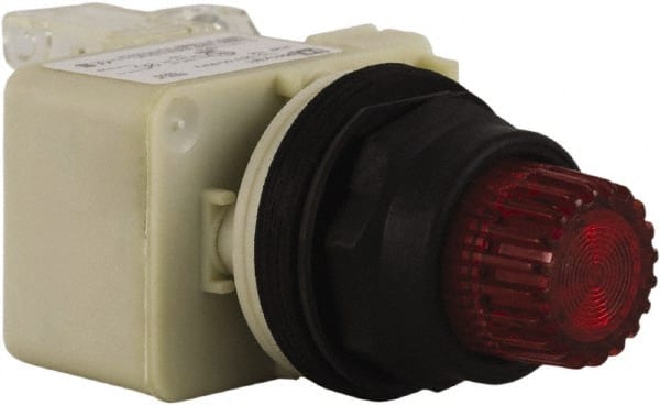 Schneider Electric - 30mm Mount Hole, Extended Straight, Pushbutton Switch with Contact Block - Red Pushbutton, Momentary (MO) - Exact Tooling