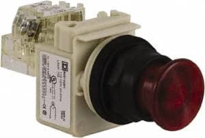 Schneider Electric - 30mm Mount Hole, Extended Straight, Pushbutton Switch with Contact Block - Red Pushbutton, Momentary (MO) - Exact Tooling