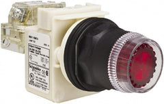 Schneider Electric - 30mm Mount Hole, Extended Straight, Pushbutton Switch with Contact Block - Red Pushbutton, Momentary (MO) - Exact Tooling