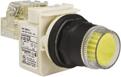 Schneider Electric - 30mm Mount Hole, Extended Straight, Pushbutton Switch with Contact Block - Yellow Pushbutton, Momentary (MO) - Exact Tooling