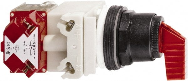 Schneider Electric - 30mm Mount Hole, 2 Position, Knob Operated, Selector Switch Only - Red, Maintained (MA), Nonilluminated, without Contact Blocks, Shock and Vibration Resistant - Exact Tooling