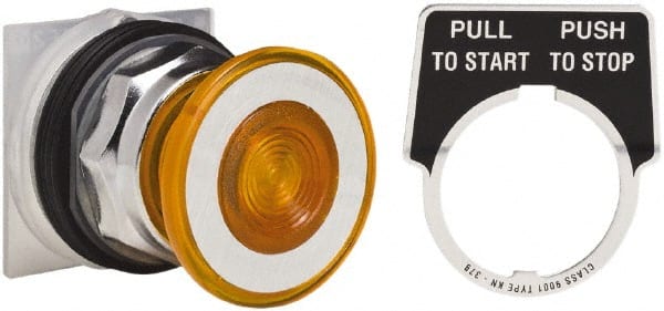 Schneider Electric - 30mm Mount Hole, Extended Straight, Pushbutton Switch Only - Amber Pushbutton, Maintained (MA) - Exact Tooling