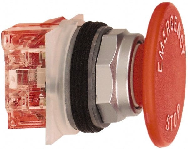 Schneider Electric - 30mm Mount Hole, Extended Straight, Pushbutton Switch with Contact Block - Red Pushbutton, Momentary (MO) - Exact Tooling