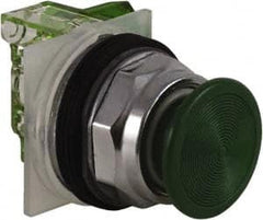Schneider Electric - 30mm Mount Hole, Extended Straight, Pushbutton Switch with Contact Block - Green Pushbutton, Momentary (MO) - Exact Tooling