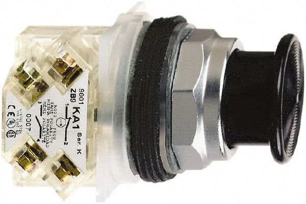 Schneider Electric - 30mm Mount Hole, Extended Straight, Pushbutton Switch with Contact Block - Black Pushbutton, Momentary (MO) - Exact Tooling