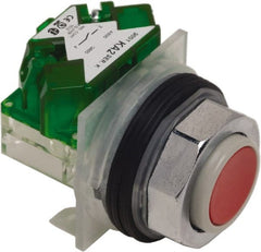 Schneider Electric - 30mm Mount Hole, Extended Straight, Pushbutton Switch with Contact Block - Red Pushbutton, Momentary (MO) - Exact Tooling