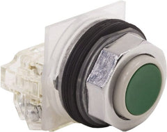 Schneider Electric - 30mm Mount Hole, Extended Straight, Pushbutton Switch with Contact Block - Green Pushbutton, Momentary (MO) - Exact Tooling