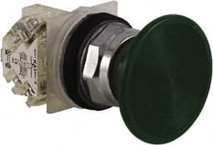 Schneider Electric - 30mm Mount Hole, Extended Straight, Pushbutton Switch with Contact Block - Green Pushbutton, Momentary (MO) - Exact Tooling