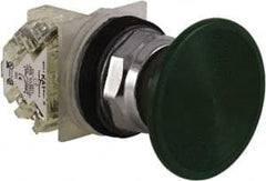 Schneider Electric - 30mm Mount Hole, Extended Straight, Pushbutton Switch with Contact Block - Green Pushbutton, Momentary (MO) - Exact Tooling