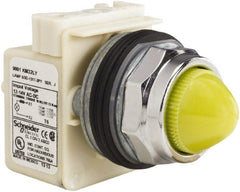 Schneider Electric - 12-14 VAC/VDC Yellow Lens LED Pilot Light - Domed/Round Lens, Screw Clamp Connector, 69.98mm OAL x 54mm Wide, Dust-tight, Oiltight, Shock Resistant, Vibration Resistant, Watertight - Exact Tooling