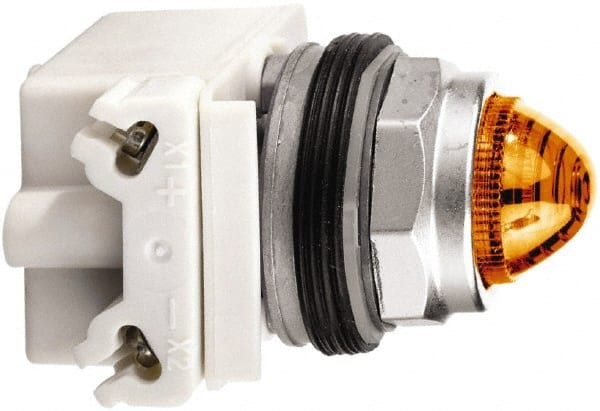Schneider Electric - 120 V Amber Lens LED Pilot Light - Round Lens, Screw Clamp Connector - Exact Tooling