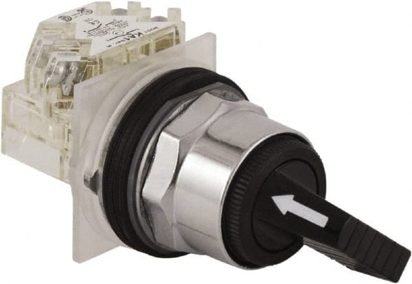 Schneider Electric - 1.18 Inch Mount Hole, 2 Position, Knob and Pushbutton Operated, Selector Switch - Black, Maintained (MA), NO/NC, Weatherproof and Dust and Oil Resistant - Exact Tooling