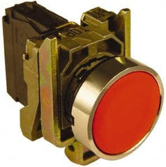 Schneider Electric - 22mm Mount Hole, Extended Straight, Pushbutton Switch with Contact Block - Round, Red Pushbutton, Momentary (MO) - Exact Tooling