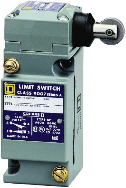 Square D - SPDT, NC/NO, 600 Volt Screw Terminal, Roller Plunger Actuator, General Purpose Limit Switch - 1, 2, 4, 6, 12, 13, 6P NEMA Rating, IP67 IPR Rating - Exact Tooling