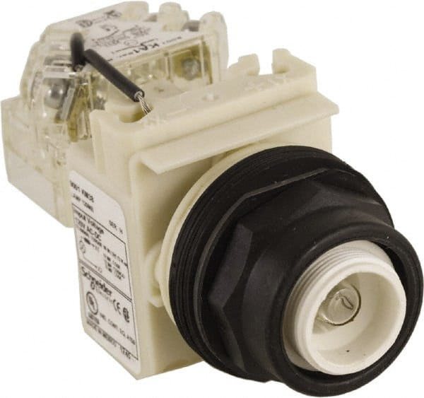 Schneider Electric - 120 V Press-to-Test Indicating Light - Round Lens, Screw Clamp Connector, Corrosion Resistant, Dust Resistant, Oil Resistant - Exact Tooling