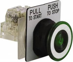 Schneider Electric - 30mm Mount Hole, Extended Straight, Pushbutton Switch with Contact Block - Green Pushbutton, Maintained (MA) - Exact Tooling