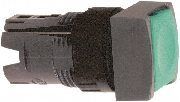 Schneider Electric - 16mm Mount Hole, Flush, Pushbutton Switch Only - Square, Green Pushbutton, Nonilluminated, Momentary (MO), Vibration Resistant - Exact Tooling