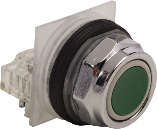Schneider Electric - 30mm Mount Hole, Flush, Pushbutton Switch Only - Round, Green Pushbutton, Nonilluminated, Momentary (MO) - Exact Tooling