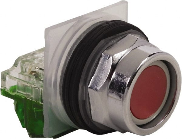 Schneider Electric - 30mm Mount Hole, Extended Straight, Pushbutton Switch with Contact Block - Red Pushbutton, Momentary (MO) - Exact Tooling