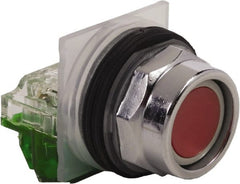 Schneider Electric - 30mm Mount Hole, Extended Straight, Pushbutton Switch with Contact Block - Red Pushbutton, Momentary (MO) - Exact Tooling