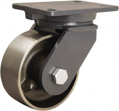 Hamilton - 6" Diam x 2-1/2" Wide x 8" OAH Top Plate Mount Swivel Caster - Forged Steel, 3,500 Lb Capacity, Straight Roller Bearing, 5-1/4 x 7-1/4" Plate - Exact Tooling