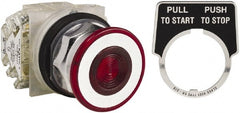 Schneider Electric - 30mm Mount Hole, Extended Straight, Pushbutton Switch with Contact Block - Red Pushbutton, Maintained (MA) - Exact Tooling