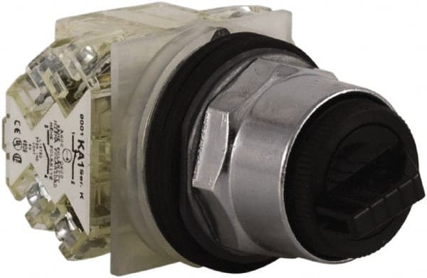 Schneider Electric - 1.18 Inch Mount Hole, 3 Position, Knob and Pushbutton Operated, Selector Switch - Black, Maintained (MA), 2NO/2NC, Weatherproof and Dust and Oil Resistant - Exact Tooling
