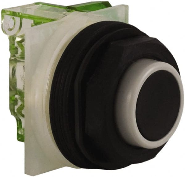 Schneider Electric - 30mm Mount Hole, Extended Straight, Pushbutton Switch with Contact Block - Black Pushbutton, Momentary (MO) - Exact Tooling
