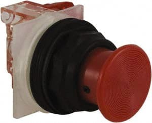 Schneider Electric - 30mm Mount Hole, Extended Straight, Pushbutton Switch with Contact Block - Red Pushbutton, Momentary (MO) - Exact Tooling