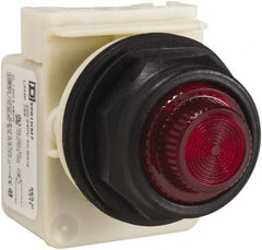Schneider Electric - 220 VAC at 50/60 Hz via Transformer, 240 VAC at 50/60 Hz via Transformer Red Lens Indicating Light - Round Lens, Screw Clamp Connector, Corrosion Resistant, Dust Resistant, Oil Resistant - Exact Tooling