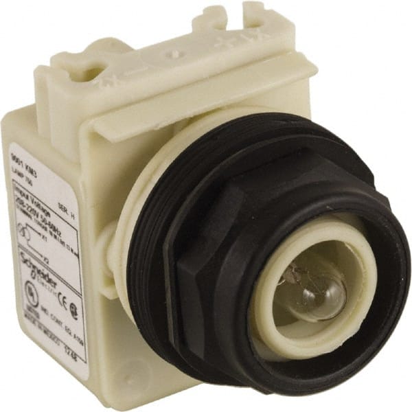 Schneider Electric - 208 VAC at 50/60 Hz via Transformer, 220 VAC at 50/60 Hz via Transformer Indicating Light - Round Lens, Screw Clamp Connector, Corrosion Resistant, Dust Resistant, Oil Resistant - Exact Tooling