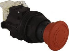 Schneider Electric - 30mm Mount Hole, Extended Mushroom Head, Pushbutton Switch with Contact Block - Round, Red Pushbutton, Maintained (MA) - Exact Tooling