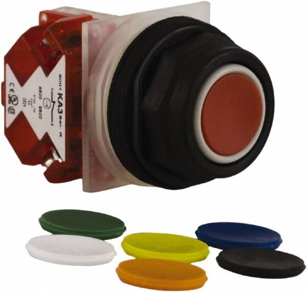 Schneider Electric - 30mm Mount Hole, Extended Straight, Pushbutton Switch with Contact Block - Multicolored Pushbutton, Momentary (MO) - Exact Tooling