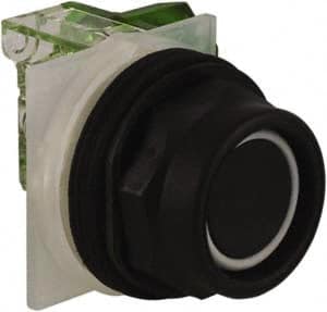 Schneider Electric - 30mm Mount Hole, Extended Straight, Pushbutton Switch with Contact Block - Black Pushbutton, Momentary (MO) - Exact Tooling