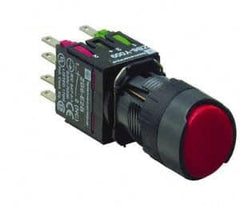 Schneider Electric - 16mm Mount Hole, Flush, Pushbutton Switch with Contact Block - Round, Red Pushbutton, Momentary (MO) - Exact Tooling