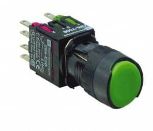 Schneider Electric - 16mm Mount Hole, Flush, Pushbutton Switch with Contact Block - Round, Green Pushbutton, Momentary (MO) - Exact Tooling