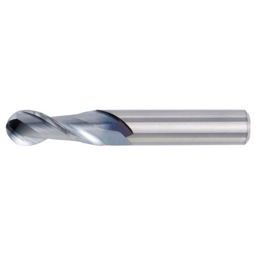 ‎3/8″ Dia. × 3/8″ Shank × 7/8″ DOC × 2-1/2″ OAL, Carbide TiCN, 2 Flute, CW|37° Helix, Round, Ballnose End Mill
