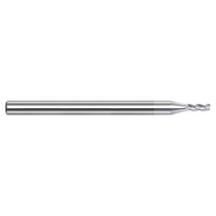 Variable Helix End Mills for Aluminum Alloys - 0.0150″ (1/64″) Cutter Diameter × 0.0020″ Radius × 0.0780″ (5/64″) Length of Cut Carbide Corner Radius End Mill for Aluminum Alloys, 3 Flutes, TiB2 Coated - Exact Tooling