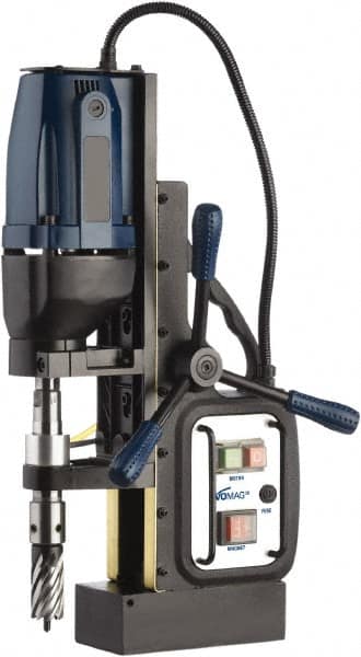 Cleveland Steel Tool - 1/2" Chuck, 2" Travel, Portable Magnetic Drill Press - 570 RPM, 10 Amps, 1.5 hp, 1200 Watts - Exact Tooling