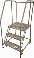 Cotterman - 60" 3 Step Rolling Warehouse Ladder - Rolling Safety Ladder, 450 Lb Capacity, 30" Platform Height, 20" Base Width x 26" Base Depth, Serrated Steel - Exact Tooling
