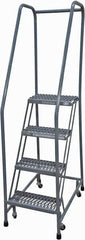 Cotterman - 70" 4 Step Rolling Warehouse Ladder - Rolling Safety Ladder, 450 Lb Capacity, 40" Platform Height, 20" Base Width x 31" Base Depth, Expanded Metal Tread - Exact Tooling