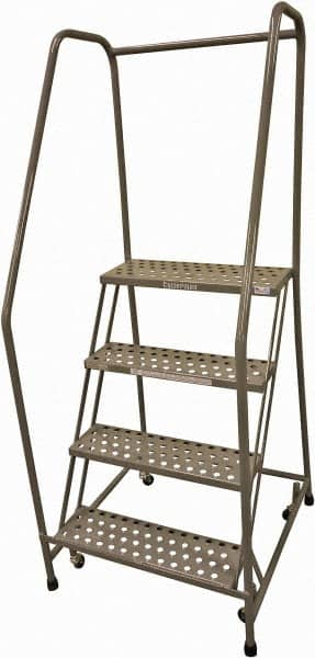 Cotterman - 70" 4 Step Rolling Warehouse Ladder - Rolling Safety Ladder, 450 Lb Capacity, 40" Platform Height, 30" Base Width x 31" Base Depth, Expanded Metal Tread - Exact Tooling