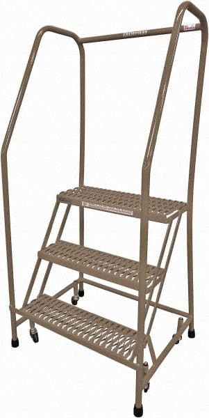 Cotterman - 60" 3 Step Rolling Warehouse Ladder - Rolling Safety Ladder, 450 Lb Capacity, 30" Platform Height, 30" Base Width x 26" Base Depth, Serrated Steel - Exact Tooling