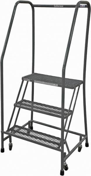 Cotterman - 60" 3 Step Rolling Warehouse Ladder - Rolling Safety Ladder, 450 Lb Capacity, 30" Platform Height, 30" Base Width x 30" Base Depth, Expanded Metal Tread - Exact Tooling